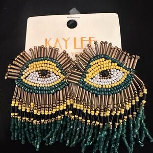 Beaded Eye Earrings - Yellow, Gold, Green